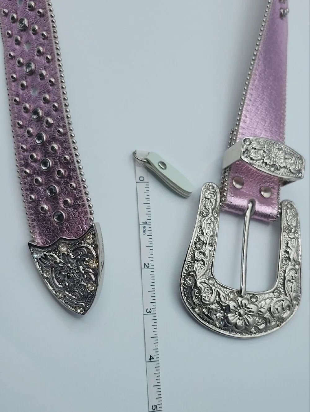 Nocoma Y2K Studded Metallic Pink Women’s Belt with Ornate Silver Buckle
